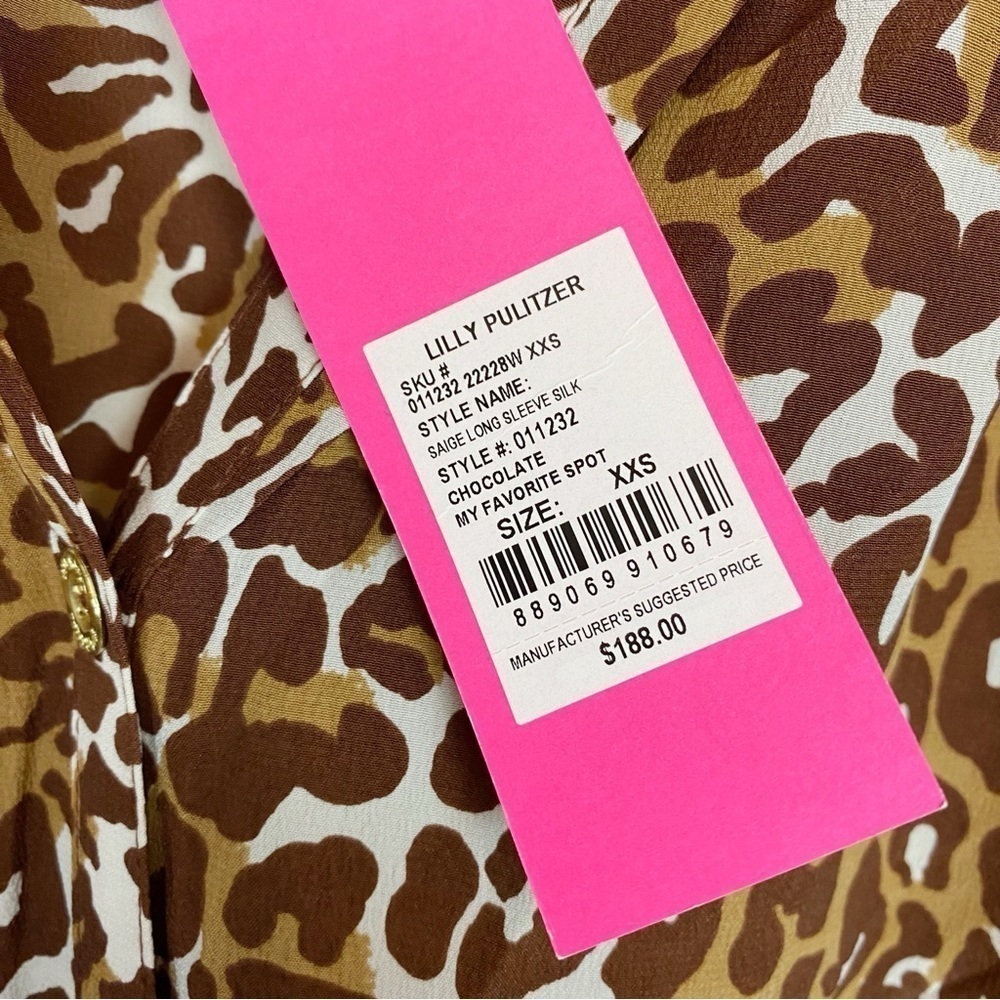 Lilly Pulitzer Saige Silk Long Sleeve Blouse Leopard Cheetah Animal - Picture 7 of 7